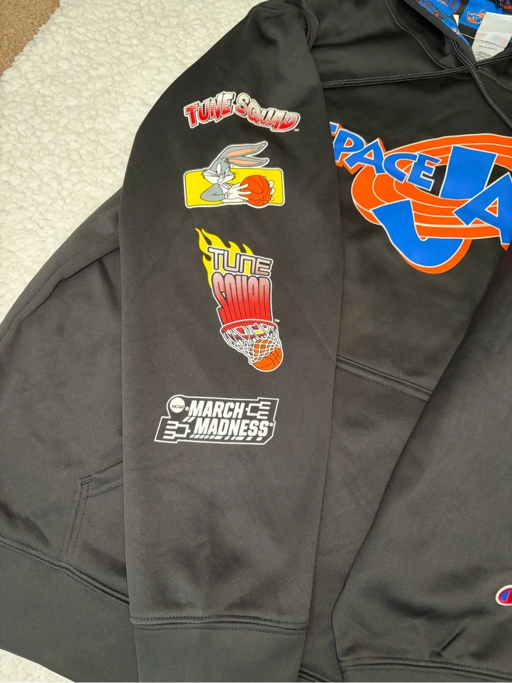 CHAMPION SPACE JAM HOODIE SWEATSHIRT BLACK LARGE